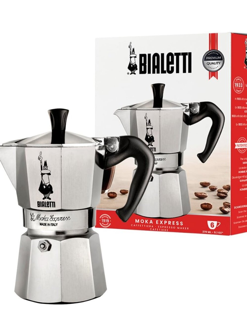 Bialetti Moka Express Stovetop Espresso Maker, 6 Cups + SPARE PARTS